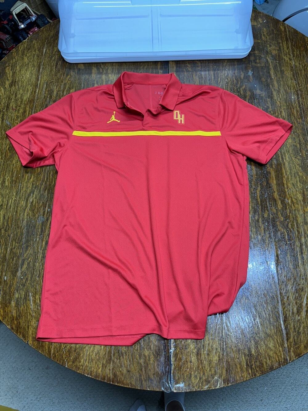 Rare Men's Size Medium Red Yellow High School Melo Oak Hill Jordan Polo Shirt